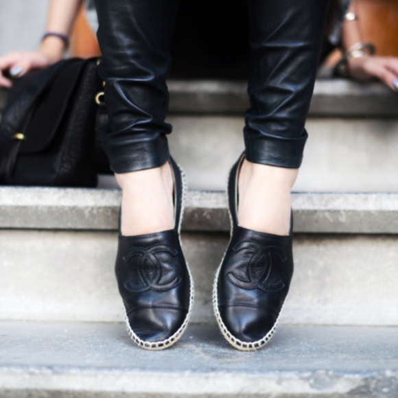 CHANEL Shoes - Chanel Espadrilles Black Leather size 41